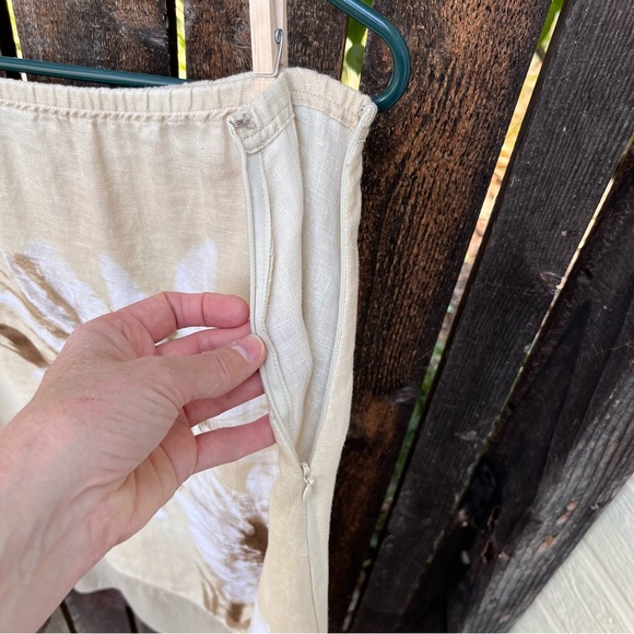 J Jill Floral Linen Cream Brown Ruffle Skirt Sz S - Picture 6 of 16